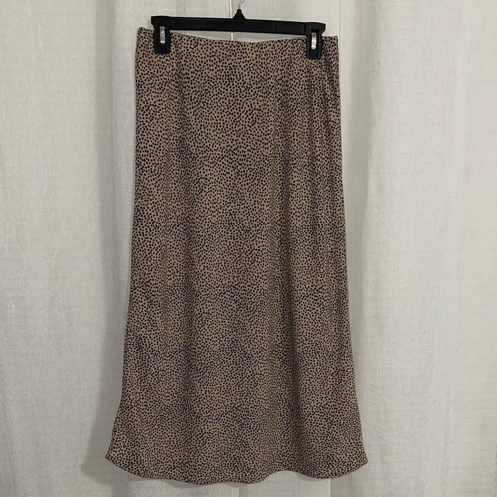 Japna L Tan Black Spotted Polka Midi Skirt